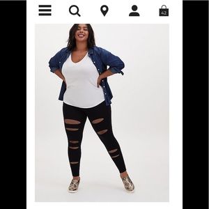 Torrid size 0 fishnet under lay slashed leggings